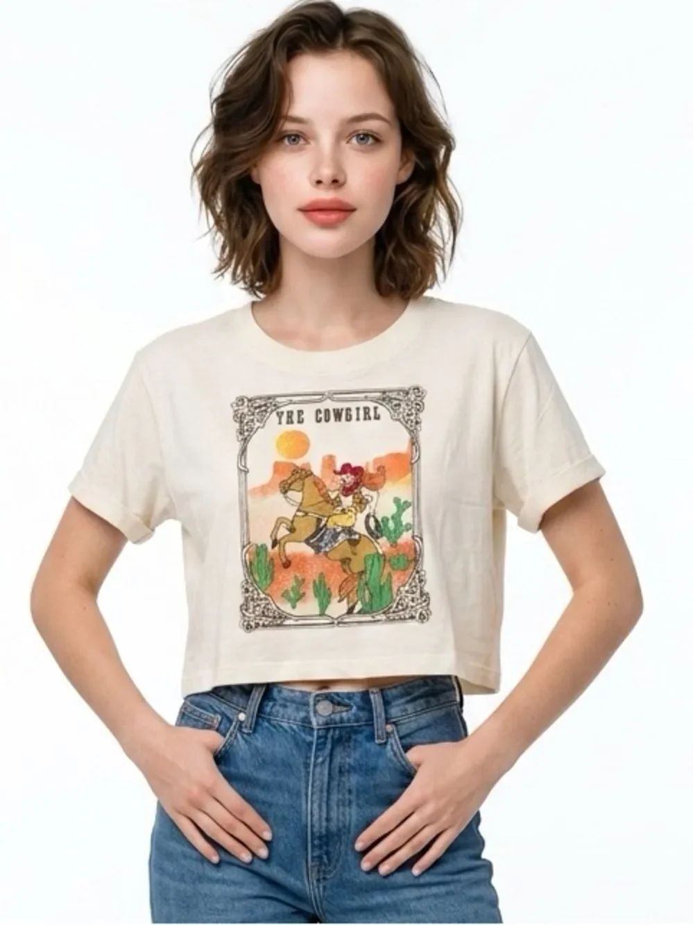 LA LUNA | NEW The Cowgirl Cream Graphic Crop Top Tee Women’s Size X-Large